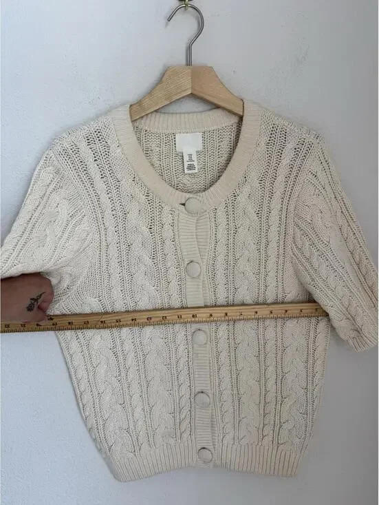 H&M Cream Chunky Cable Knit Button Up Cardigan Sweater - Picture 6 of 7